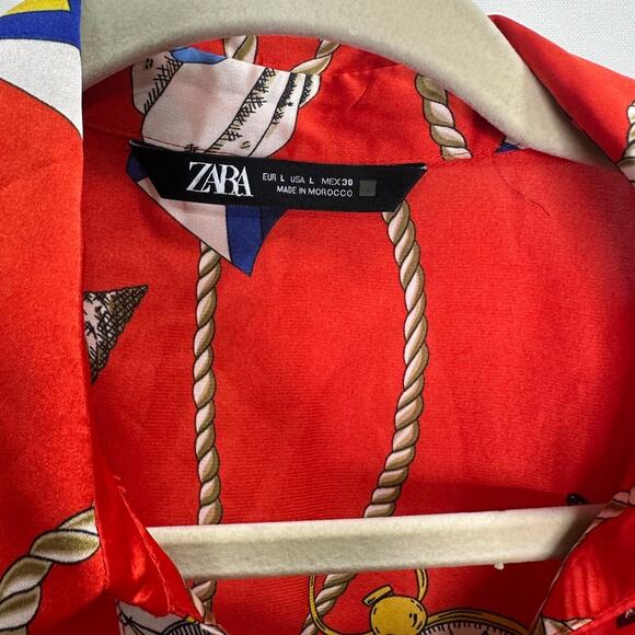 Zara Nautical Print Satin Blouse in Red size Large - Picture 10 of 10